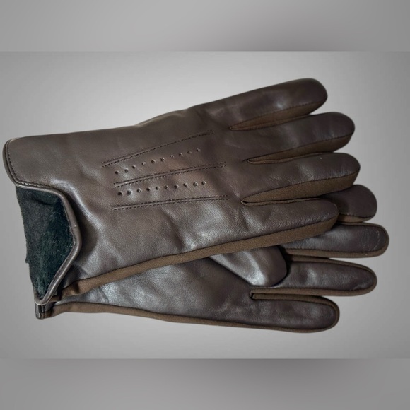 Isotoner Mens SmartTouch Stretch Leather with Perfs & Watch Vent Dark Brown LG - Picture 3 of 5